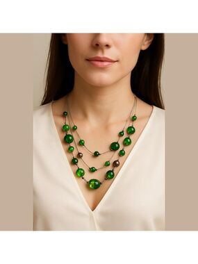 Green Stone Multilayered Necklace